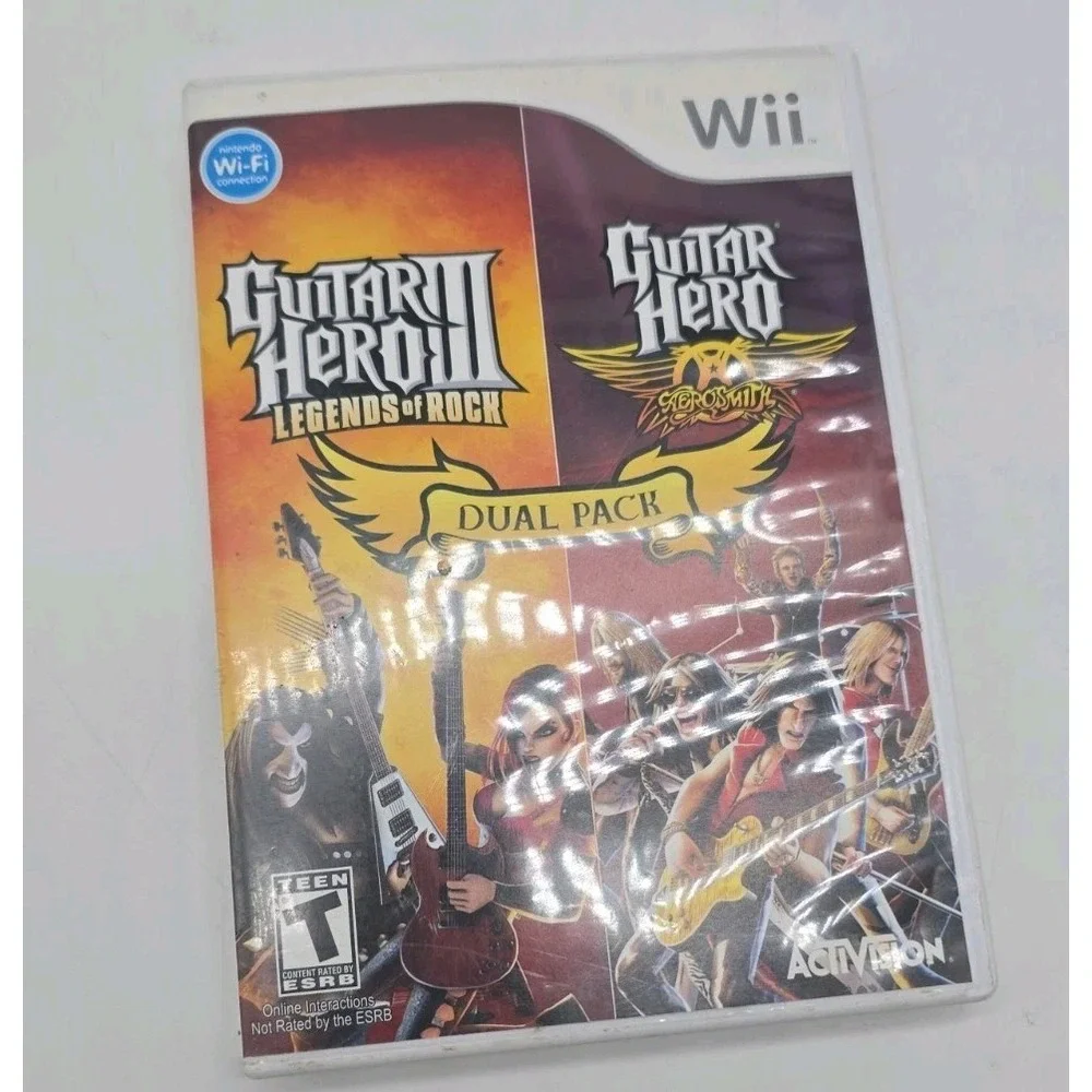 Guitar Hero Dual Pack Nintendo Wii Legends of Rock & Aerosmith Complete Rock